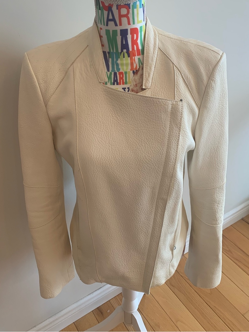 Helmut Lang Cream Asymmetric Leather Jacket